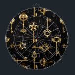 Cible De Fléchettes Les Patters de Seamless avec Golden Keys<br><div class="desc">Seamless pattern of antique,  gold and silhouette keys on black background.</div>