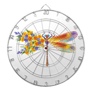 Cible De Fléchettes libellule de fleurs jaunes