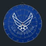 Cible De Fléchettes Logo de la Force aérienne - Bleu<br><div class="desc">Ce design présente l'emblématique logo de la Force aérienne contre un arrière - plan bleu frappant. Son look propre et patriotique incarne l'honneur, la fierté et la tradition de l'armée de l'air des États-Unis, ce qui en fait un modèle idéal pour montrer son soutien et son appréciation du service militaire....</div>