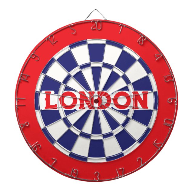 Cible De Fléchettes LONDRES Blanc, Bleu Nuit Et Rouge (texte modifiabl (Devant)