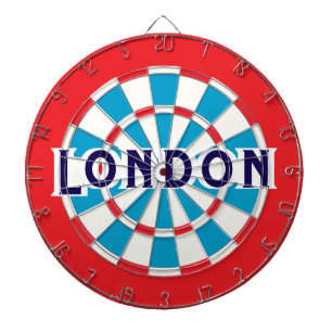 Cible De Fléchettes LONDRES Classique Texte Bleu Foncé + Dessin de Bor