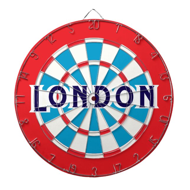 Cible De Fléchettes LONDRES Classique Texte Bleu Foncé + Dessin de Bor (Devant)