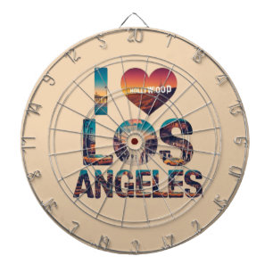 Cible De Fléchettes Los Angeles Skyline Sunset & Hollywood Typographie