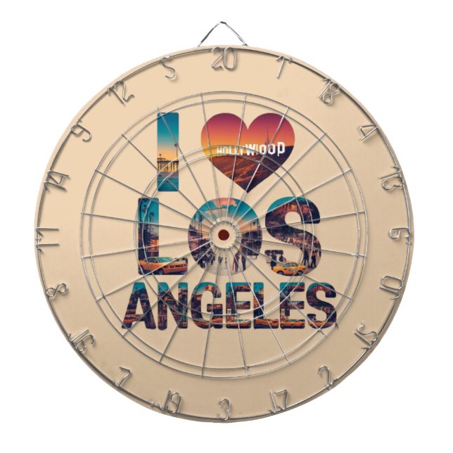 Cible De Fléchettes Los Angeles Skyline Sunset & Hollywood Typographie (Devant)