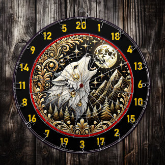 Cible De Fléchettes Loup Blanc hurle sous la lune brillante