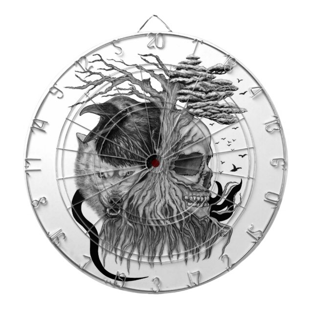 Cible De Fléchettes Loup et corbeau avec crâne (Devant)