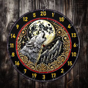 Cible De Fléchettes Loup majestueux hurle sous le ciel étoilé
