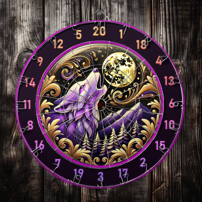 Cible De Fléchettes Loup sauvage hurlant sous la Pleine lune (Créateur téléchargé)