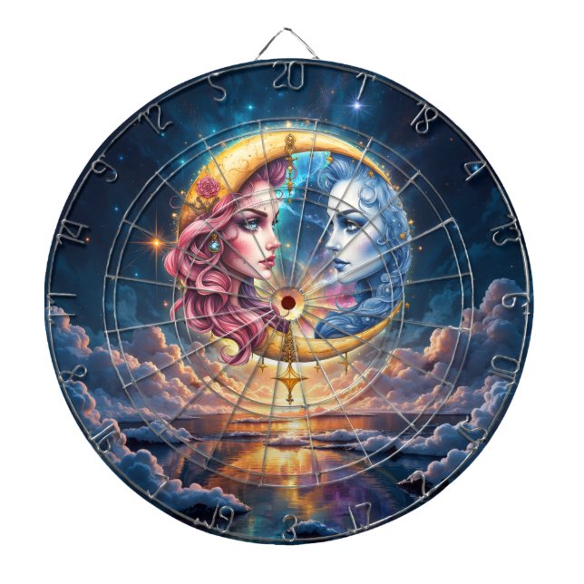 Cible De Fléchettes Lune de l'Équilibre Éternel – Âmes de Feu et d'Eau (Devant)