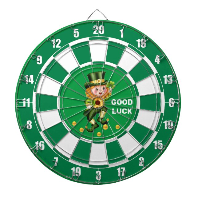 Cible De Fléchettes Lutin chanceux avec confettis dorés sur fond vert  (Devant)
