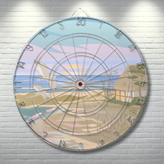 Cible De Fléchettes Maison de plage (Artistic Colorful Beach Dart Board)
