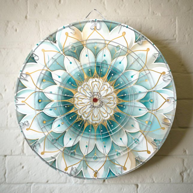 Cible De Fléchettes Mandala floral bleu sarcelle or monogramme (Créateur téléchargé)