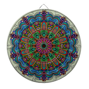 Cible De Fléchettes Mandala floral et motif géométrique vibrant