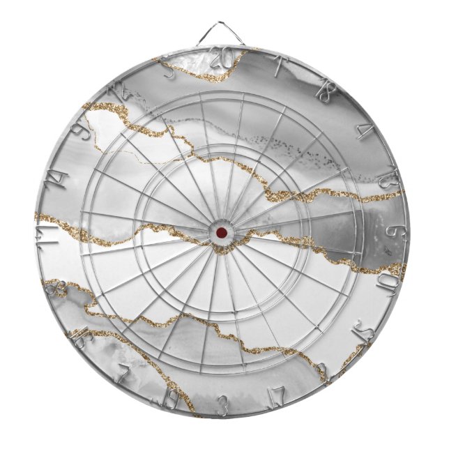 Cible De Fléchettes Marbre blanc gris Agate Parties scintillant dorée  (Devant)