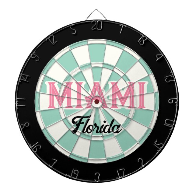 Cible De Fléchettes MIAMI Floride Texte Rose Clair Turquoise Blanc Noi (Devant)