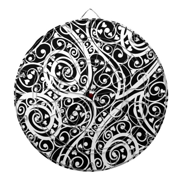 Cible De Fléchettes Mignon cœurs noirs blancs fond de conception d'amo (Devant)