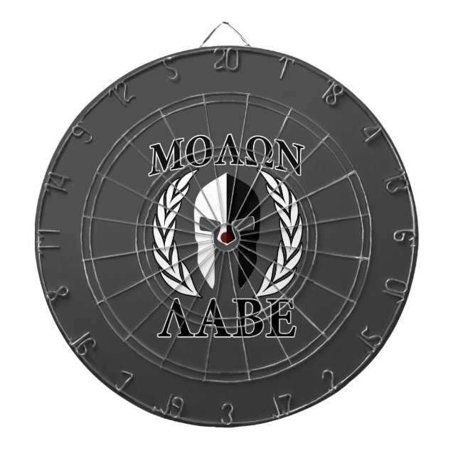 Cible De Fléchettes Molon Labe Laurels en Masque Spartiate Noir & Blan (Devant)