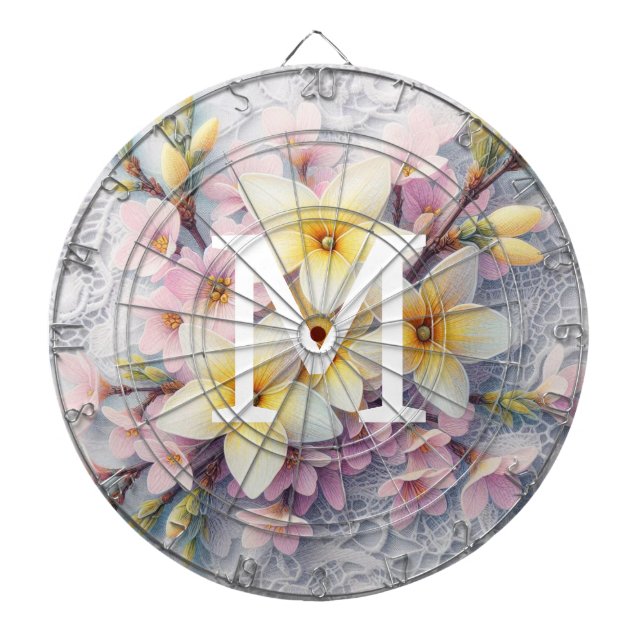 Cible De Fléchettes Monogram lace pink and yellow Spring flowers  (Devant)
