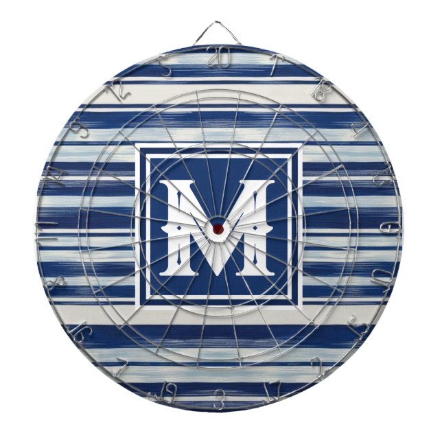Cible De Fléchettes Monogramme à rayures bleues et blanches (Devant)