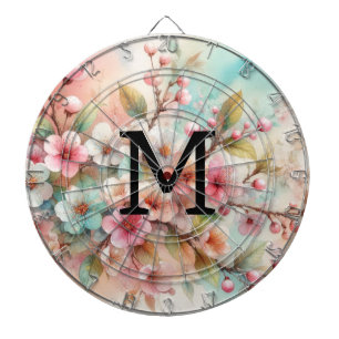 Cible De Fléchettes Monogramme aquarelle florale roses cerisiers en fl