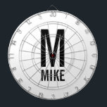 Cible De Fléchettes Monogramme et nom personnalisés modernes<br><div class="desc">Monogramme moderne en noir et blanc Gras Conception avec monogramme personnalisé et nom dans un style de police sans serif moderne et audacieux. Un cadeau unique pour papa, mari, grand-parents et plus encore. Aussi parfait que les accessoires de décoration minimaliste et loft, cadeau d'anniversaire, cadeau de vacances, cadeau de réunion...</div>