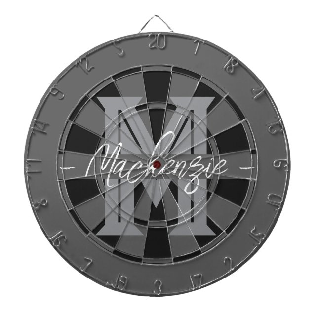 Cible De Fléchettes Monogramme gris de nom de famille personnalisé (Devant)