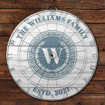 Cible De Fléchettes Monogramme Nom de famille Vintage Crest<br><div class="desc">Un tableau de fléchettes cool en monogramme avec un arrière - plan rustique en bois blanc personnalisé avec votre nom et date établie. Idéal pour une salle de jeux familiale ou une grotte pour homme. Conçu pour vous par Blackberry Boulevard.</div>