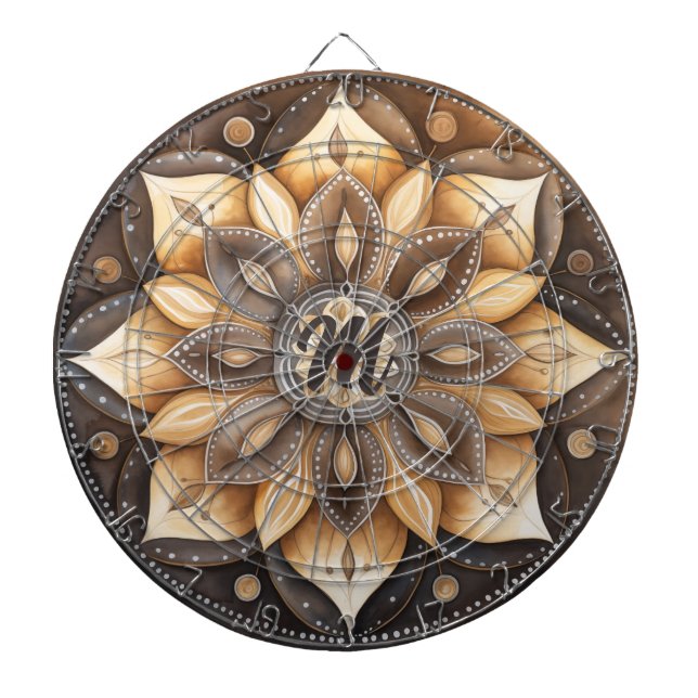 Cible De Fléchettes Monogramme personnalisé Aquarelle Brown Mandala (Devant)