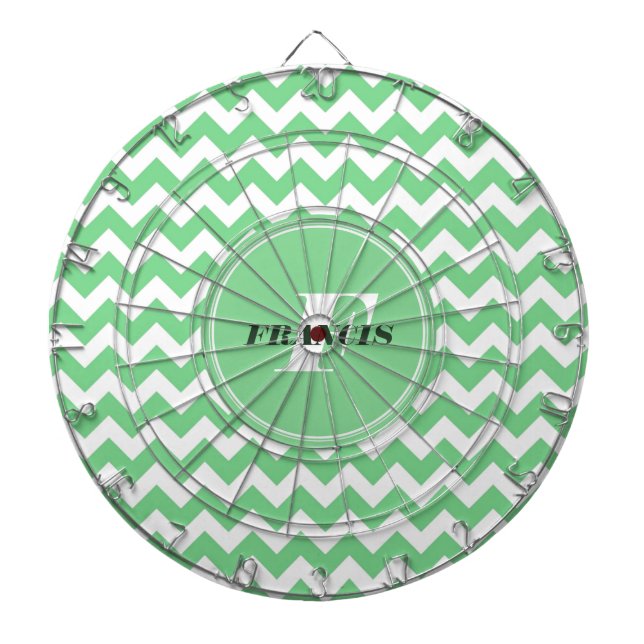 Cible De Fléchettes Monogramme vert et blanc Motif Chevron (Devant)