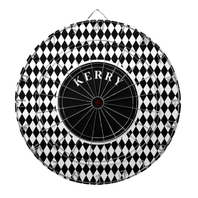 Cible De Fléchettes Motif Argyle Noir et Blanc (Devant)