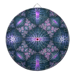 Cible De Fléchettes motif d'art fractal 3D Turquoise violet rose
