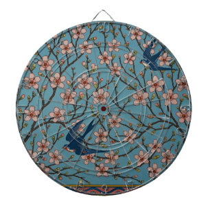 Cible De Fléchettes Motif de l'hirondelle florale rétro bleu par Walte