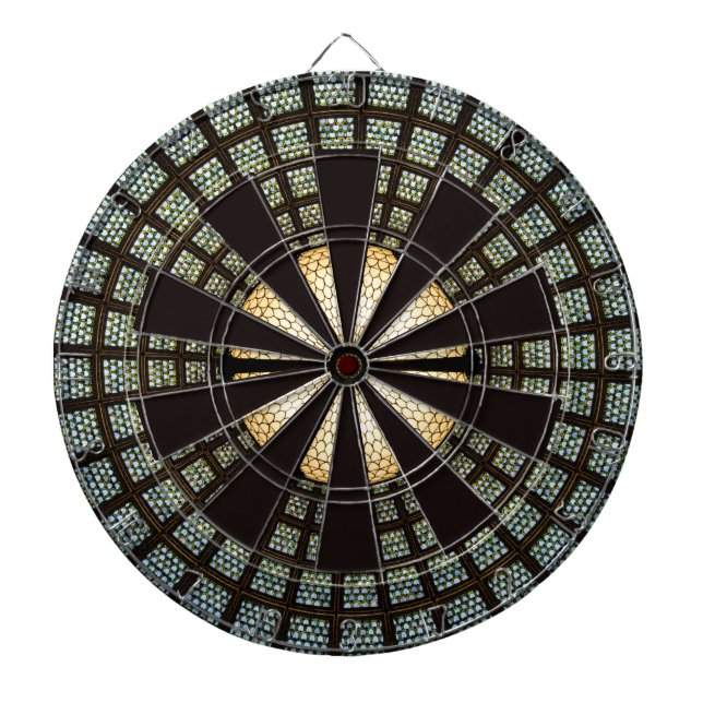 Cible De Fléchettes Motif de style marocain noir blanc vert et rouge (Devant)