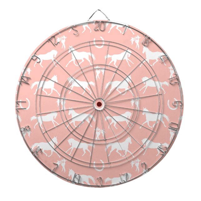 Cible De Fléchettes Motif des chevaux galopants roses et blancs (Devant)