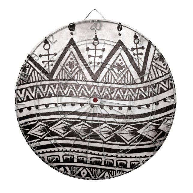 Cible De Fléchettes Motif géométrique de tatouage tribal noir et blanc (Devant)
