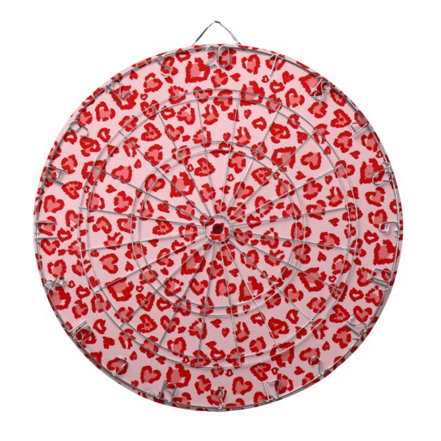 Cible De Fléchettes Motif Léopard Cœurs en Rouge sur Fond Rose (Devant)