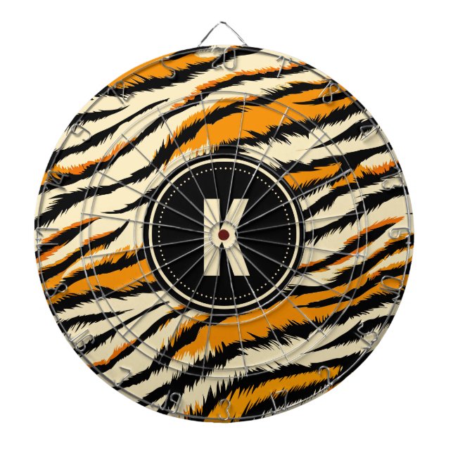 Cible De Fléchettes Motif monogramme rayures de tigre orange noir (Devant)