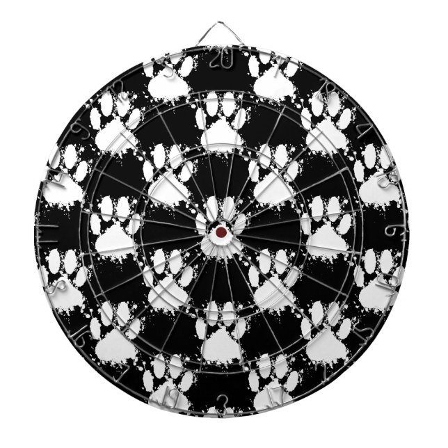 Cible De Fléchettes Motif Paw Chien Blanc Avec Paint Splatter (Devant)