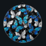 Cible De Fléchettes Motif sans couleur foncée avec papillons bleus Mor<br><div class="desc">Des papillons réalistes,  bleus et blancs sans couture motif sur arrière - plan noir.</div>