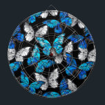 Cible De Fléchettes Motif sans couleur foncée avec papillons bleus Mor<br><div class="desc">Des papillons réalistes,  bleus et blancs sans couture motif sur arrière - plan noir.</div>