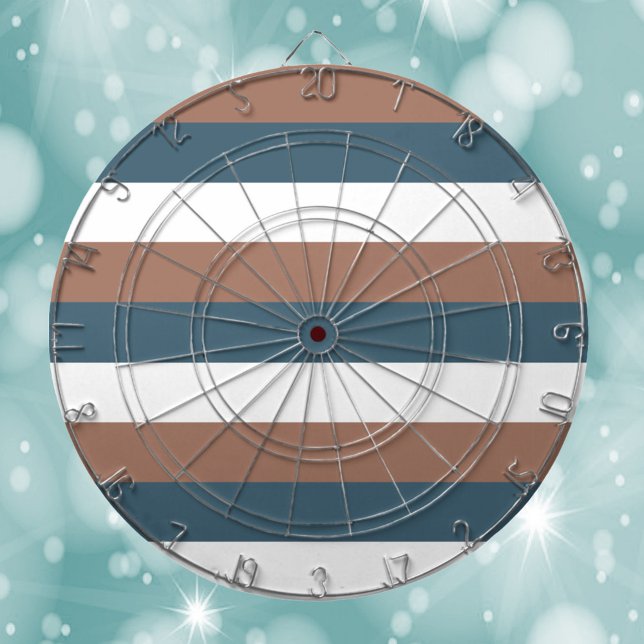 Cible De Fléchettes Motif Turquoise Mocha Blanc (A dart board with teal, mocha brown and white stripes.)