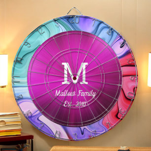 Cible De Fléchettes Neon rose Abstrait Waves Family Jeu Dartboard