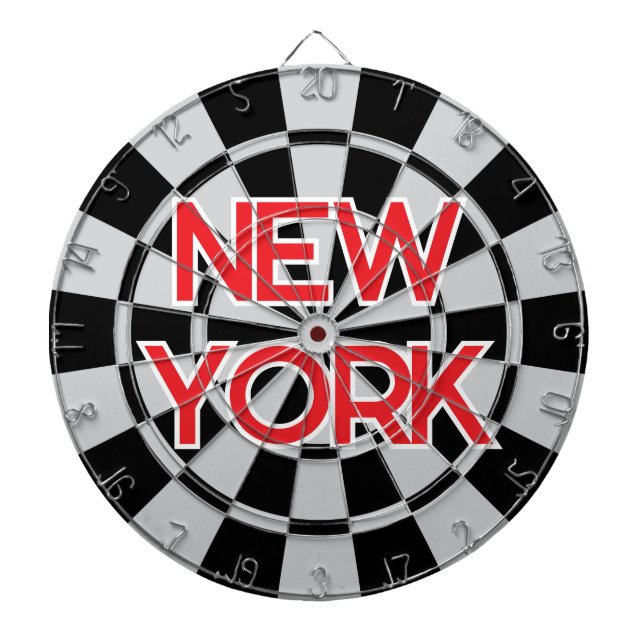 Cible De Fléchettes NEW YORK Retro Moderne Texte rouge, noir, gris cla (Devant)