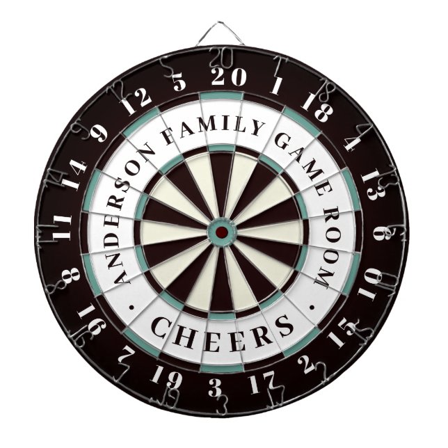 Cible De Fléchettes Noir Blanc & Bleu | Monogramme de la salle de jeux (Devant)