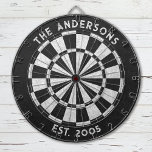 Cible De Fléchettes Nom de famille personnalisé Tableau noir blanc rus<br><div class="desc">Personnalisez ce tableau noir et blanc rustique avec votre nom de famille et date établie. Conçu pour vous par Blackberry Boulevard.</div>