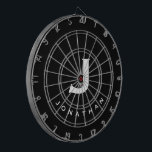 Cible De Fléchettes Nom du monogramme noir moderne<br><div class="desc">Tableau de bord noir moderne avec typographie de bloc classique initiale et nom en blanc. Personnalisez avec le nom et l'initiale.</div>