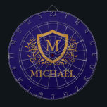 Cible De Fléchettes Nom du monogramme personnalisé bleu et or de la ma<br><div class="desc">Nom de monogramme élégant personnalisé bleu marine et or. Pour plus de personnalisation,  cliquez sur le bouton "Customiser" et utilisez notre outil de conception pour modifier ce modèle.</div>