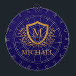 Cible De Fléchettes Nom du monogramme personnalisé bleu et or de la ma<br><div class="desc">Nom de monogramme élégant personnalisé bleu marine et or. Pour plus de personnalisation,  cliquez sur le bouton "Customiser" et utilisez notre outil de conception pour modifier ce modèle.</div>