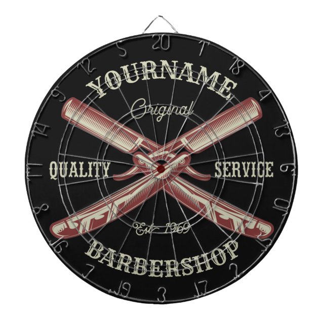 Cible De Fléchettes NOM PERSONNALISÉ Barber Droit Razor Barbershop (Devant)