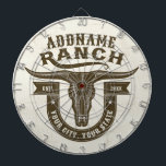 Cible De Fléchettes NOM personnalisé Bull Steer Skull Western Ranch<br><div class="desc">NOM personnalisé Cowboy Bull Steer Skull Western Ranch - Personnaliser avec votre nom ou texte personnalisé! *Licence étendue PO 8/21/23*</div>